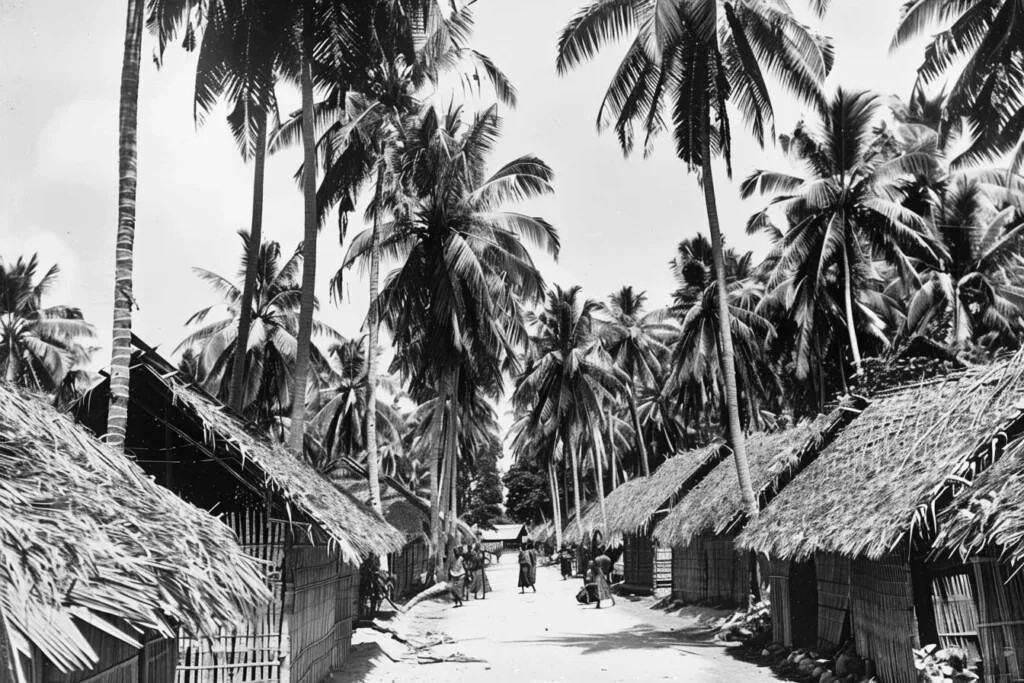 Maldivian island scene evoking the legend of King Koimala